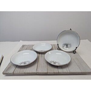 Vintage Kutani Set 4 Berry Dessert Bowls 5 1/2" White Silver Gray Bursts Japan